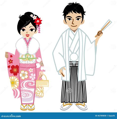 Young Kimono Coupleisolated Stock Vector Illustration Of Elegance