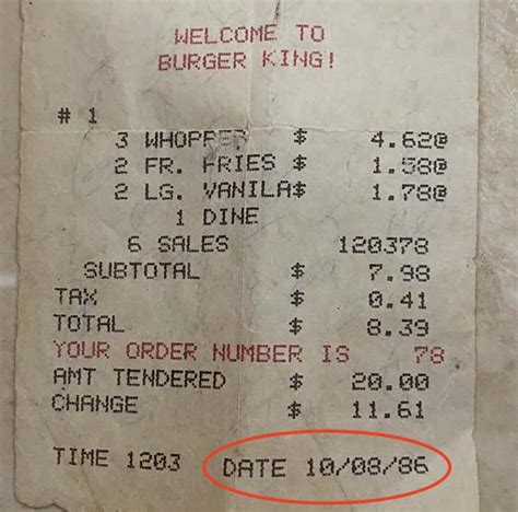 Woman Stunned After Discovering Retro Burger King Receipt From The 80sand Prices Have Tripled