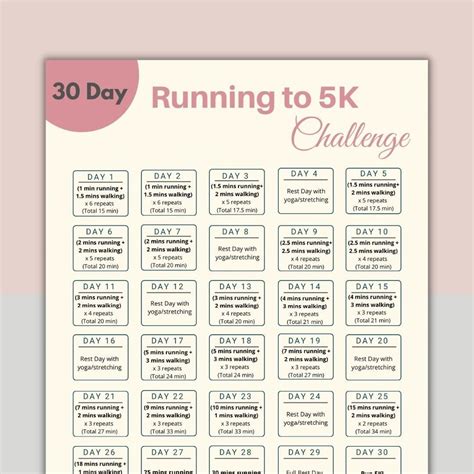 30 Day Running 5k Challenge Printable Running Tracker Digital Workout