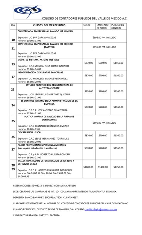 Colegio De Contadores Publicos Del Valle De Mexico Ac 10 11 13 17