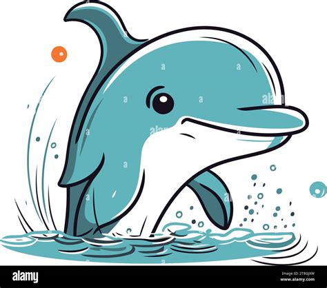 Cute Dolphin Jumping Out Of Water Vector Illustration In Cartoon Style