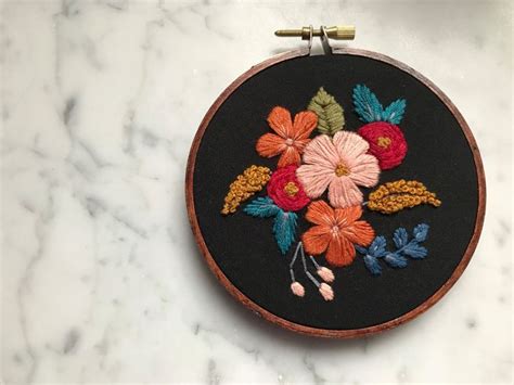 Hand Embroidered Hoop Art Floral Flower Stained Hoop Embroidery By
