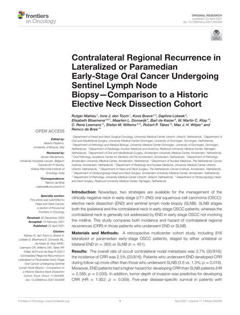 Pdf Contralateral Regional Recurrence In Lateralized Or Paramedian