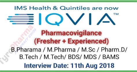 Iqvia Is Hiring For Pharmacovigilance Fresher Experienced