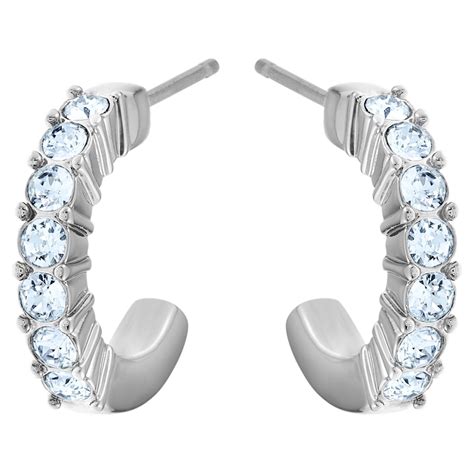 Mini Hoop Pierced Earrings Blue Rhodium Plated Swarovski Com
