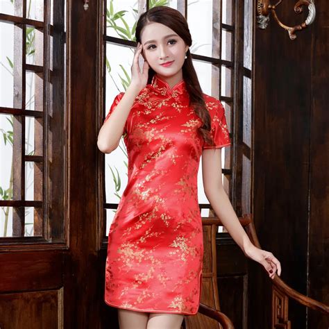 Traditional Female Slim Qipao Plus Size 4xl 5xl 6xl Chinese Satin Cheongsam Red Wedding Dress