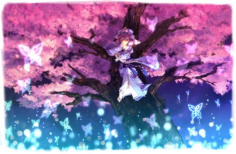 Butterfly Cherry Blossoms Flowers Hat Japanese Clothes Kimono Purple