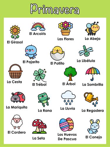 Flashcards Spring In Spanish La Primavera Fichas De Vocabulario