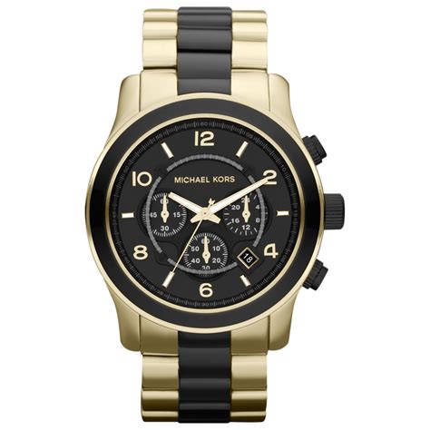 Lyst Michael Kors Black And Golden Stainless Steel Runway Chronograph Watch In Black For Men