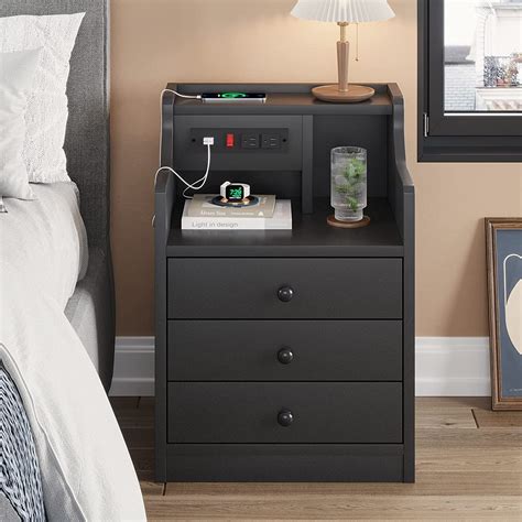 Amazon Adorneve Nightstand With Charging Station Black Night Stand