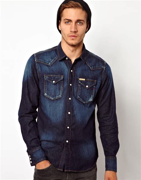 Lyst Fred Perry Replay Denim Shirt Mid Blue In Blue For Men