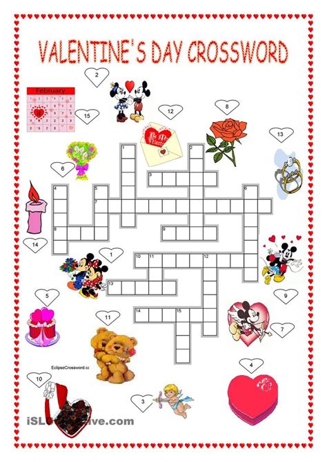 Valentine S Day Crossword Key Valentine Crossword Valentines