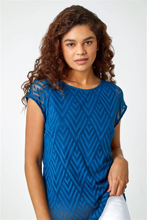 Teal Textured Chevron Print Top Roman Uk