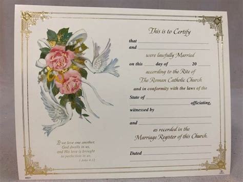 Marriage Certificates 100pkg Catholic Closeout