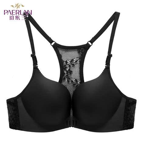 Paerlan Lace Solid Cup Front Closure Wire Free Bra Comfortable Non