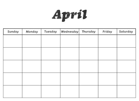 Blank September Calendar Blank April Calendar