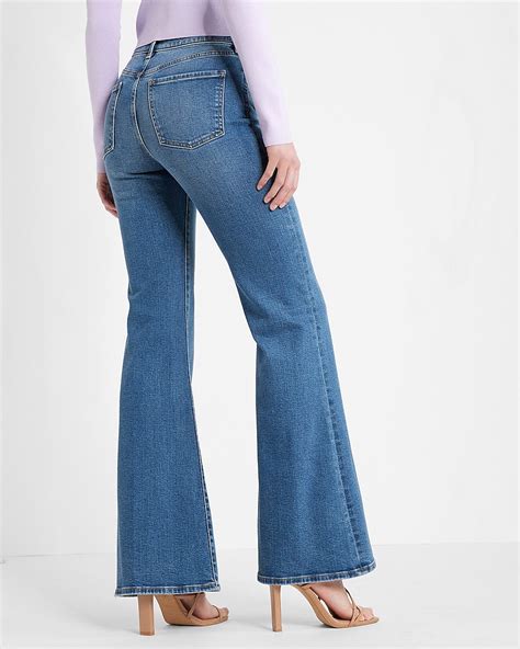 Express Mid Rise Medium Wash 70s Flare Jeans In Medium Wash Express Style Trial