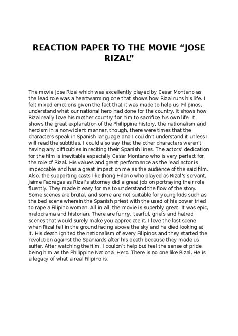 Dec 13, 2017 · nursing leadership reflection example. (DOC) REACTION PAPER TO THE MOVIE " JOSE RIZAL " | John ...