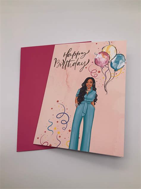 African American Birthday Card Handmade Black Woman Greeting Etsy