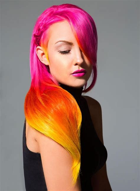 how to pink orange yellow color melting technique by james gartner red ombre hair bright