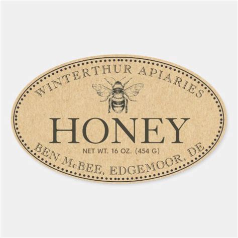 Kraft Vintage Bee Oval Honey Label Uk