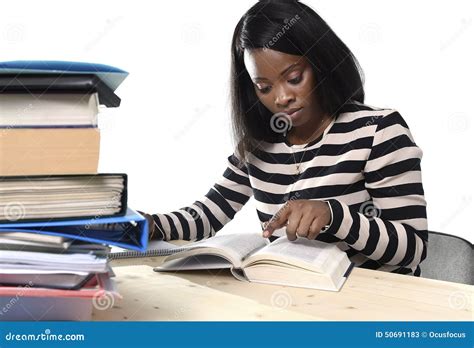 Black African American Ethnicity Student Girl Studying Textbook Royalty