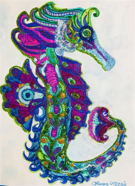 Seahorse Whimsical Colorful Hand Painted Original Wall Art Etsy