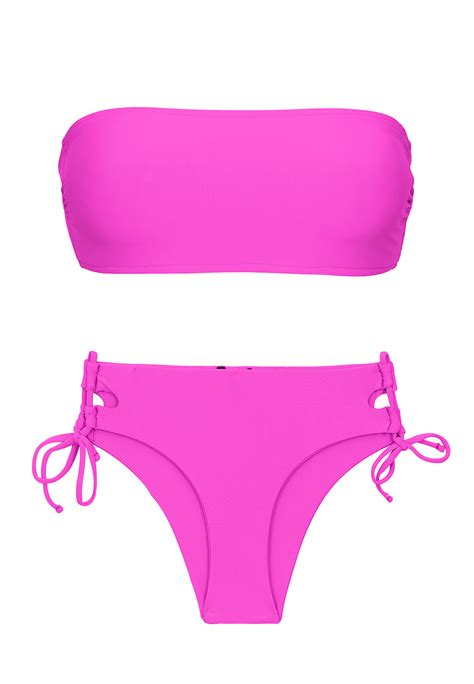 Bikini Bandeau Rosa Magenta Con Laterales Con Anudado Doble Set Uv Pink Bandeau Reto Madrid