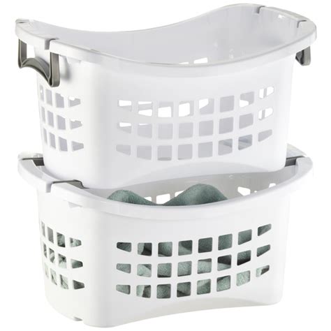 White Stackable Laundry Basket with Grey Handles | The Container Store gambar png