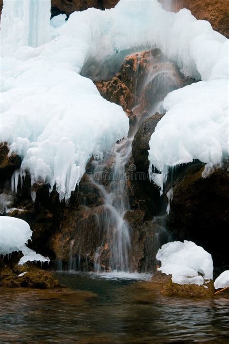 Ice Frozen At Waterfall Cascade In Mountain Mecsek Stock Photo Image
