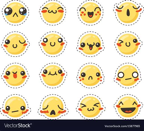 Set Of Cute Lovely Kawaii Emoticon Sticker Vector Image