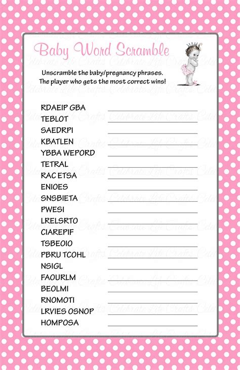 You need to unscramble eight words in each set. Baby Word Scramble - Printable Download - Pink Polka Baby ...