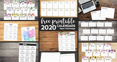 Free Printable 2020 Calendars 12 Templates Paper Trail Design
