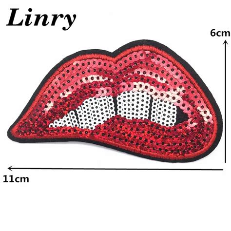 Sexy Kissing Red Lip Patch Sequins Iron On Patches Mouth Motif Garment