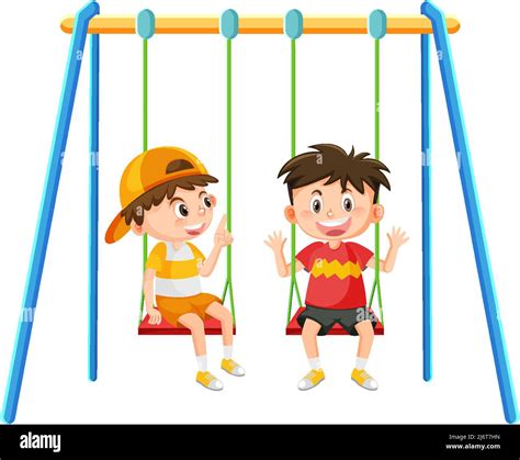 Kid On Swing Set Playground On White Background Illustration Stock