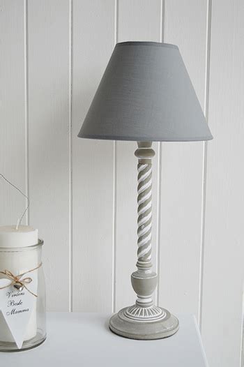 Because you need *another* reason to stay in bed. Grey wooden twist table lamp - The White Lighthouse