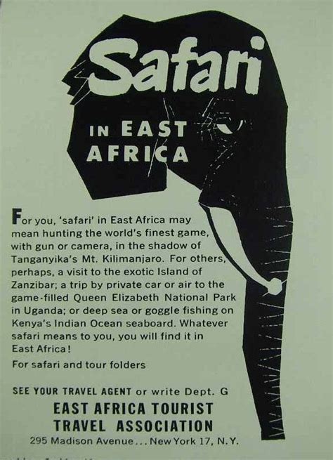 Safari In East Africa Ad 1957 East Africa Africa Life Quotes