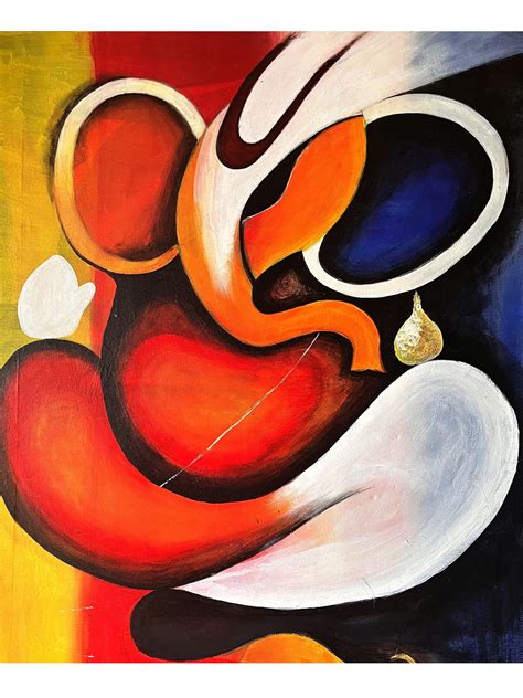 Lord Ganesha Abstract Painting Acrylic On Canvas Exotic India Art
