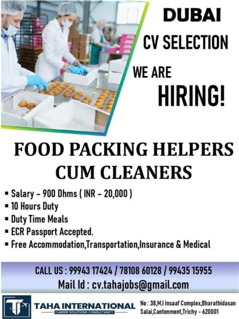 hiring food packing helpers cum cleaners dubai
