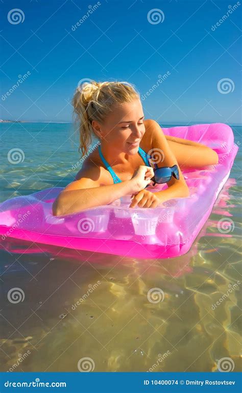 Pretty Blonde On Inflatable Raft Stock Photo Image Of Ripples Daylight