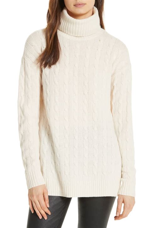 White Side Slit Cable Knit Turtleneck Tunic Sweater Womens Polo Ralph