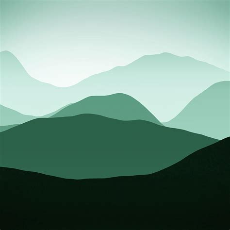 Minimalist Abstract Mountains Subtle Green Tones Digital Art By