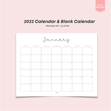 2022 Calendar And Blank Monthly Calendar Printable Minimalist Etsy Uk