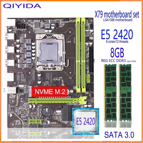 Qiyida X79 Motherboard Set Lga 1356 E5 2420 Cpu 2pcs X 4gb 8gb