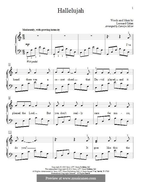 Hallelujah For Piano Version For Easy Piano By Leonard Cohen Hallelujah Sheet Music Piano