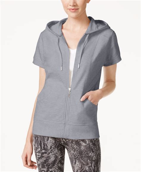 Style And Co Short Sleeve Zip Front Hoodie Only At Macys In Gray Lyst