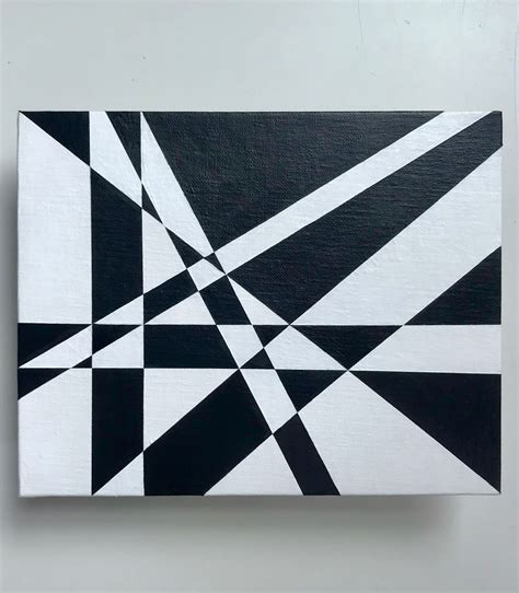 8x10 Abstract Acrylic Geometric Black And White Modern Etsy Modern