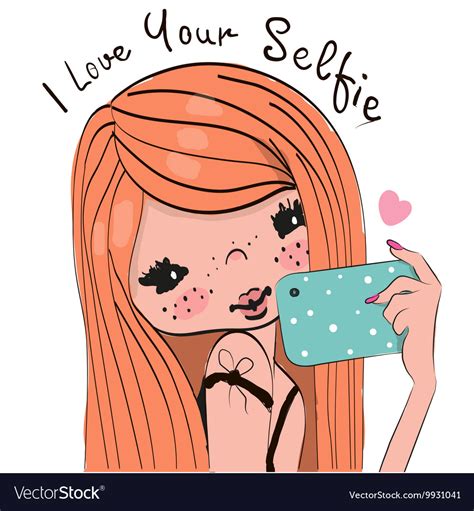 Cute Cartoon Girl Makes Selfie Royalty Free Vector Image