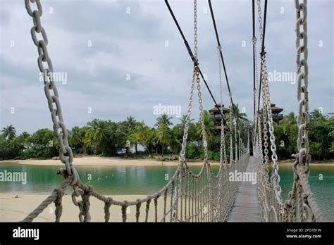 Suspension Bridge From Palawan Beach In Sentosa Island Singapore