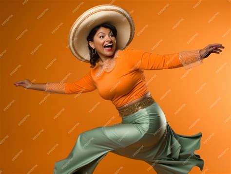 Premium Ai Image 40 Year Old Mexican Woman In Playful Pose On Solid